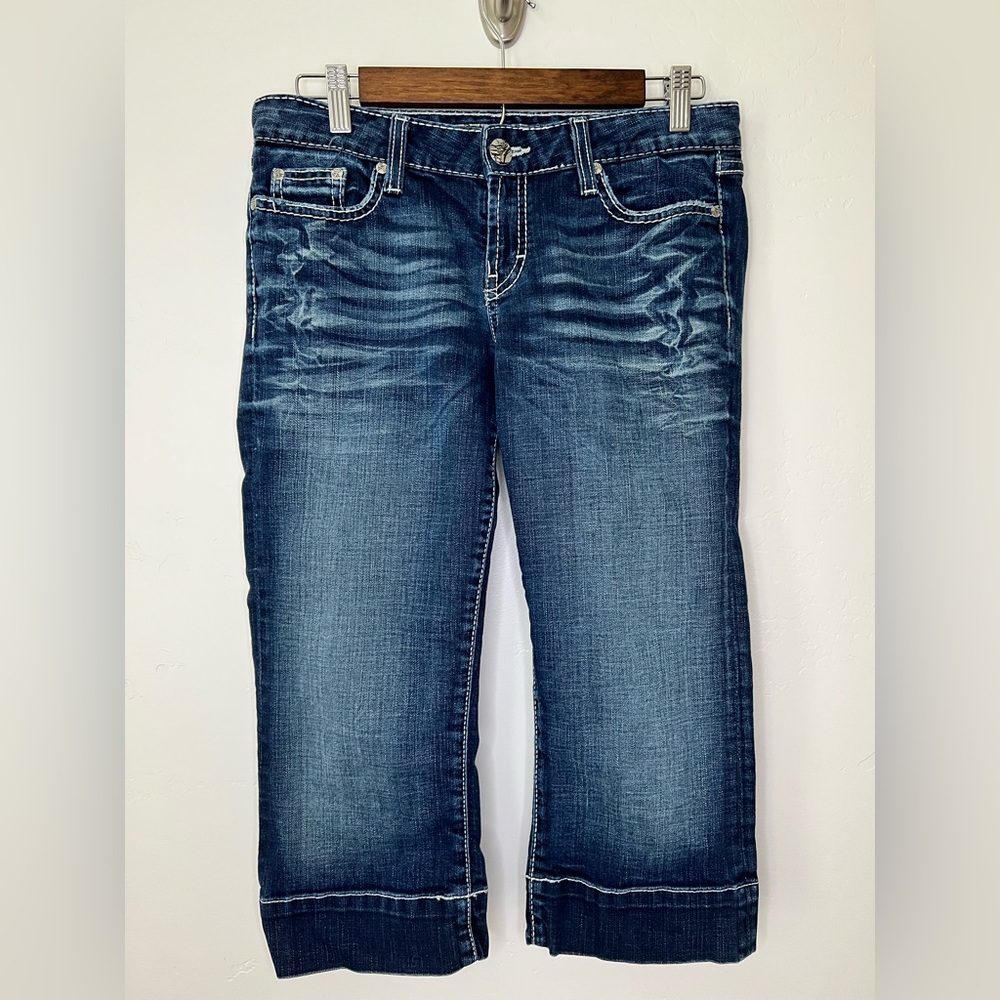 BKE Women's Capris - Dark Blue Wash-White Stitching